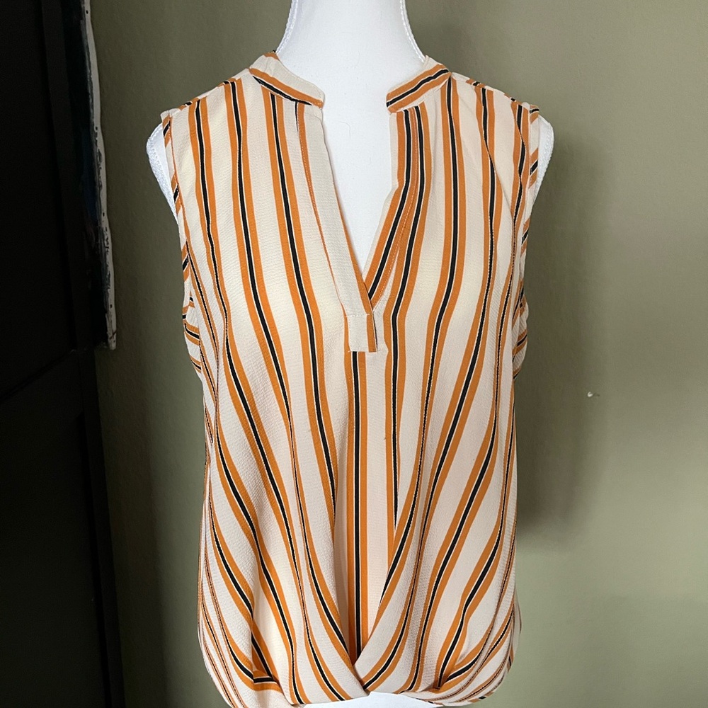 NY Collection Sleeveless Top with Orange and White Stripes